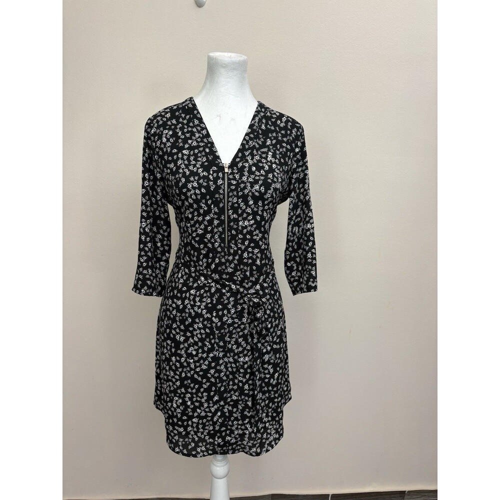 Express Women’s Mini Dress Floral XS 3/4 Sleeve V Neck W/zipper Tie Waist Lining